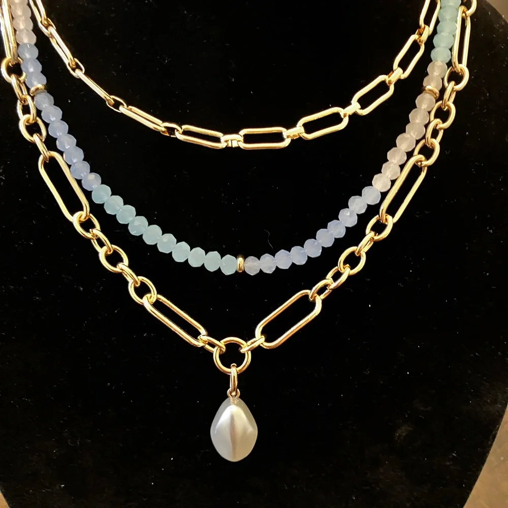 Bohemian vibes Blue Beaded Necklace by 0N 34th multi layer all in one. Statement